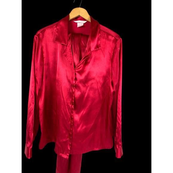 Gilligan & O'Malley Pajama Set PJs Red Satin Top & Pants Womens M Quiet Luxury - Picture 2 of 12